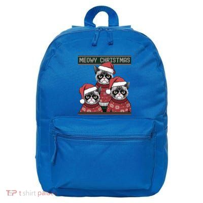 Meowy Christmas Grumpy Annoyed Cat Ugly Design Gift 16 in Basic Backpack