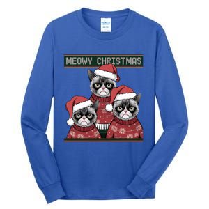 Meowy Christmas Grumpy Annoyed Cat Ugly Design Gift Tall Long Sleeve T-Shirt