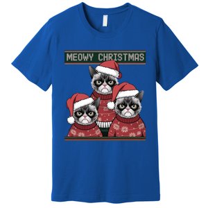 Meowy Christmas Grumpy Annoyed Cat Ugly Design Gift Premium T-Shirt