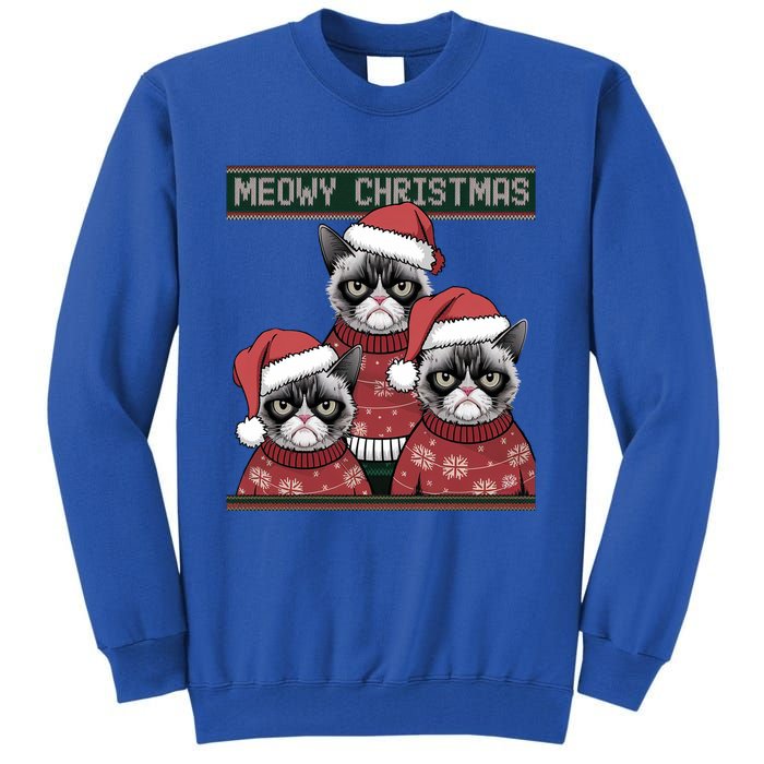 Meowy Christmas Grumpy Annoyed Cat Ugly Design Gift Tall Sweatshirt