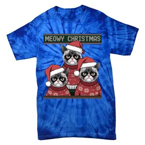 Meowy Christmas Grumpy Annoyed Cat Ugly Design Gift Tie-Dye T-Shirt