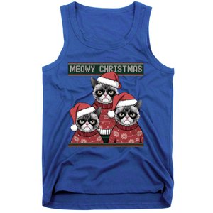 Meowy Christmas Grumpy Annoyed Cat Ugly Design Gift Tank Top