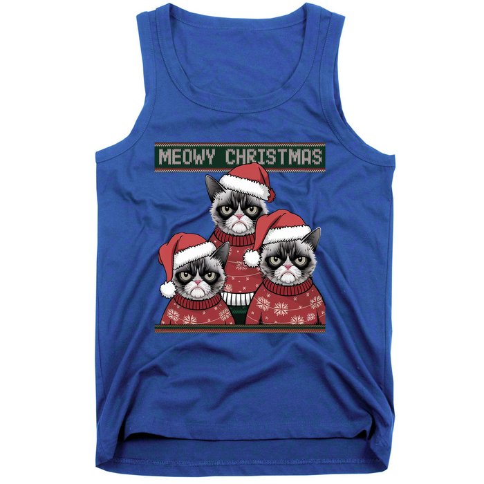 Meowy Christmas Grumpy Annoyed Cat Ugly Design Gift Tank Top