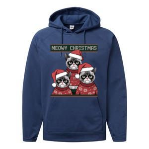 Meowy Christmas Grumpy Annoyed Cat Ugly Design Gift Performance Fleece Hoodie