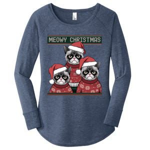 Meowy Christmas Grumpy Annoyed Cat Ugly Design Gift Women's Perfect Tri Tunic Long Sleeve Shirt