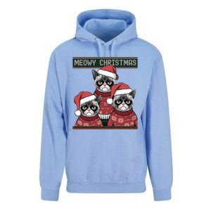 Meowy Christmas Grumpy Annoyed Cat Ugly Design Gift Unisex Surf Hoodie