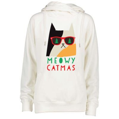 Meowy Catmas Great Gift Womens Funnel Neck Pullover Hood