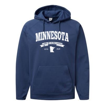 Minnesota Cute Gift Vintage Minnesota Gift Retro Mn Performance Fleece Hoodie