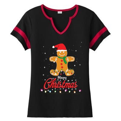 Merry Christmas Gingerbread Merry Christmas Cookie Bakers Ladies Halftime Notch Neck Tee