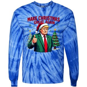 Make Christmas Great Again Funny Santa Trump Santa Hat Gift Tie-Dye Long Sleeve Shirt