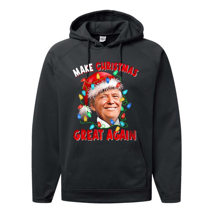 Make Christmas Great Again Funny Donald Trump Xmas Lights Performance Fleece Hoodie