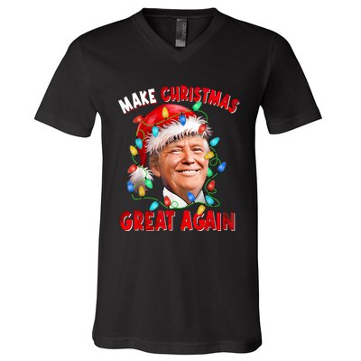 Make Christmas Great Again Funny Donald Trump Xmas Lights V-Neck T-Shirt