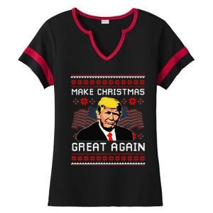 Make Christmas Great Again Trump Ugly Christmas Gift Ladies Halftime Notch Neck Tee