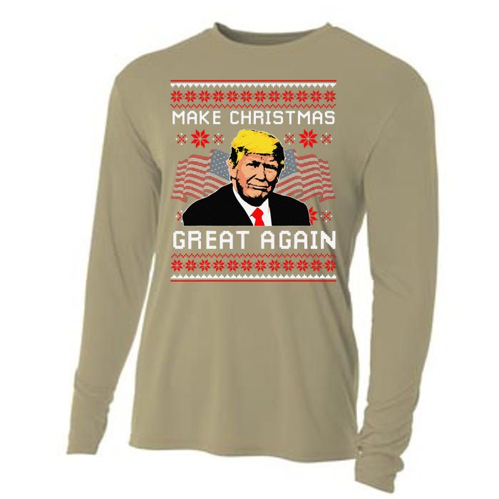 Make Christmas Great Again Trump Ugly Christmas Gift Cooling Performance Long Sleeve Crew