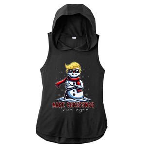 Make Christmas Great Again Snowman Trump Holiday Ladies PosiCharge Tri-Blend Wicking Draft Hoodie Tank