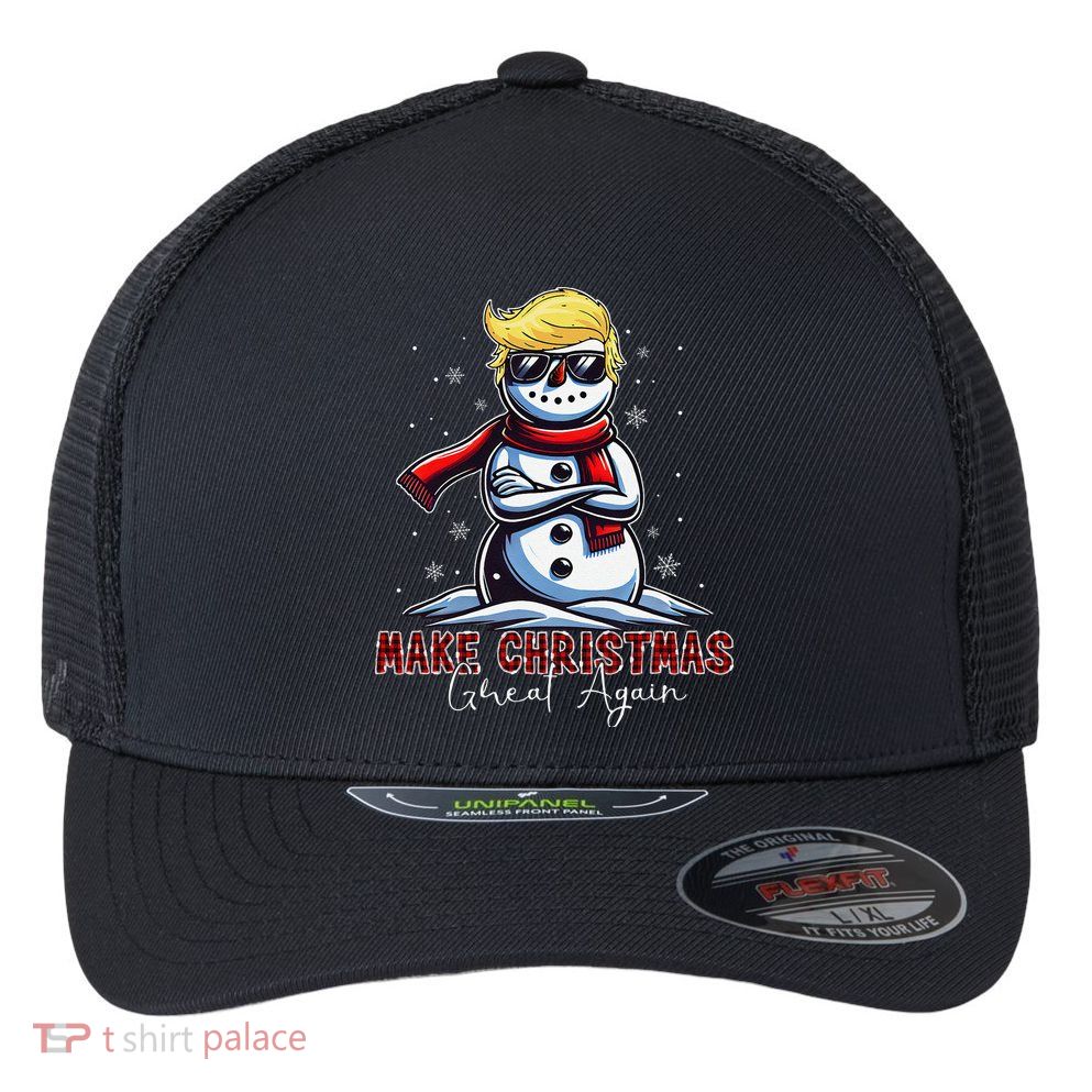 Make Christmas Great Again Snowman Trump Holiday Flexfit Unipanel Trucker Cap