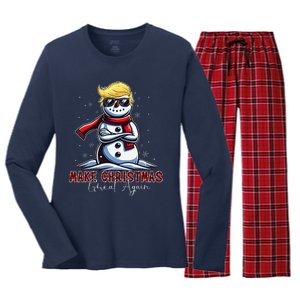 Make Christmas Great Again Snowman Trump Holiday Women's Long Sleeve Flannel Pajama Set 