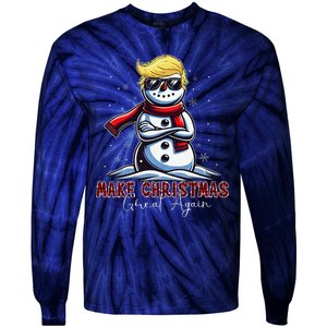 Make Christmas Great Again Snowman Trump Holiday Tie-Dye Long Sleeve Shirt