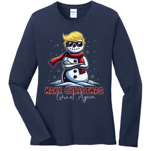 Make Christmas Great Again Snowman Trump Holiday Ladies Long Sleeve Shirt