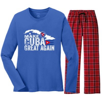 Make Cuba Great Again Free Sos Cuba Cuban Flag Funny Gift Women's Long Sleeve Flannel Pajama Set 