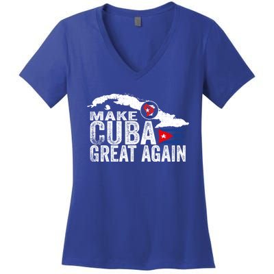 Make Cuba Great Again Free Sos Cuba Cuban Flag Funny Gift Women's V-Neck T-Shirt