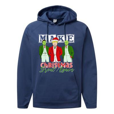 Make Christmas Great Again – Funny Trump Christmas Trio Elon Performance Fleece Hoodie