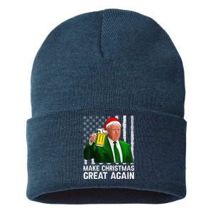 Make Christmas Great Again Beer Drinking Xmas Trump Sustainable Knit Beanie