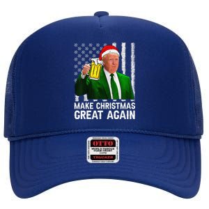 Make Christmas Great Again Beer Drinking Xmas Trump High Crown Mesh Back Trucker Hat