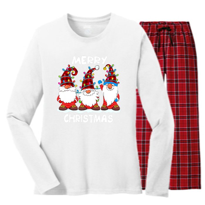 Merry Christmas Gnomes Lover Xmas Funny Santa Xmas Holiday Women's Long Sleeve Flannel Pajama Set 