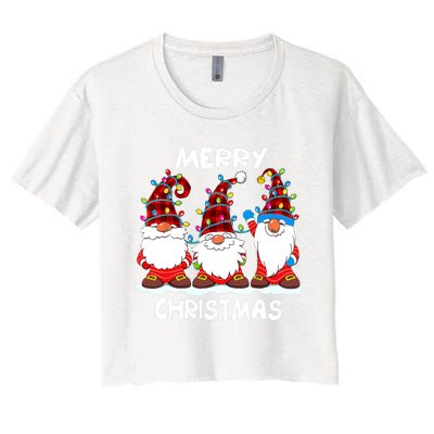 Merry Christmas Gnomes Lover Xmas Funny Santa Xmas Holiday Women's Crop Top Tee