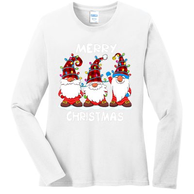 Merry Christmas Gnomes Lover Xmas Funny Santa Xmas Holiday Ladies Long Sleeve Shirt