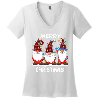 Merry Christmas Gnomes Lover Xmas Funny Santa Xmas Holiday Women's V-Neck T-Shirt