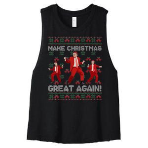 Make Christmas Great Again Santa Trump Dance Ugly Sweater Women's Racerback Cropped Tank