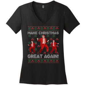 Make Christmas Great Again Santa Trump Dance Ugly Sweater Women's V-Neck T-Shirt