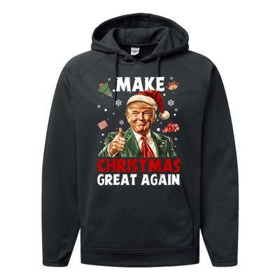 Make Christmas Great Again Santa Funny Trump Xmas Pajamas Performance Fleece Hoodie