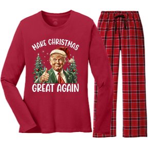 Make Christmas Great Again Donald Trump Funny Holiday Women's Long Sleeve Flannel Pajama Set 