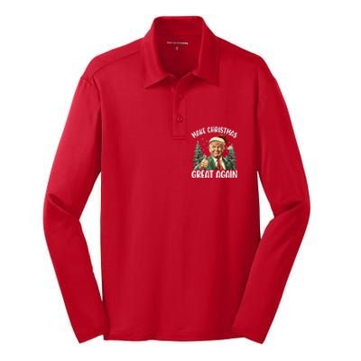 Make Christmas Great Again Donald Trump Funny Holiday Silk Touch Performance Long Sleeve Polo