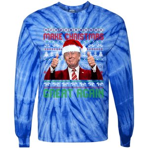 Make Christmas Great Again Santa Trump 2024 Ugly Great Gift Tie-Dye Long Sleeve Shirt