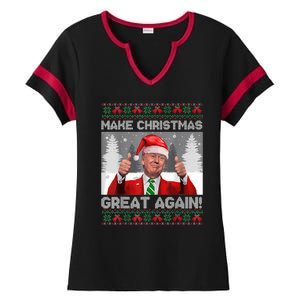 Make Christmas Great Again Funny Trump Pajamas Ugly Sweater Ladies Halftime Notch Neck Tee