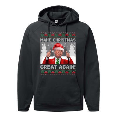 Make Christmas Great Again Funny Trump Pajamas Ugly Sweater Performance Fleece Hoodie