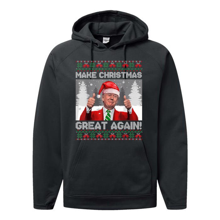 Make Christmas Great Again Funny Trump Pajamas Ugly Sweater Performance Fleece Hoodie