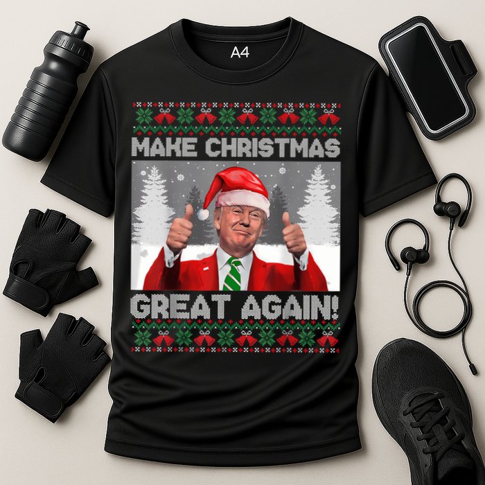 Make Christmas Great Again Funny Trump Pajamas Ugly Sweater Cooling Performance Crew T-Shirt