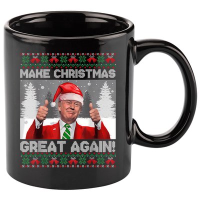 Make Christmas Great Again Funny Trump Pajamas Ugly Sweater 11oz C Handle Ceramic Mug