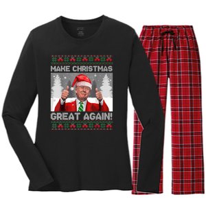 Make Christmas Great Again Funny Trump Pajamas Ugly Sweater Women's Long Sleeve Flannel Pajama Set 