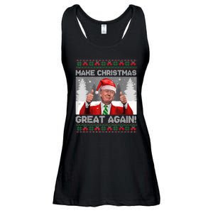 Make Christmas Great Again Funny Trump Pajamas Ugly Sweater Ladies Essential Flowy Tank