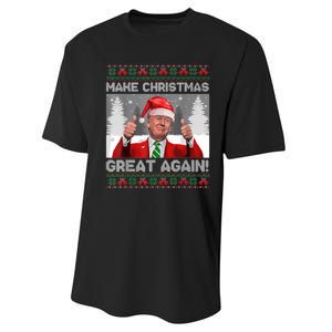 Make Christmas Great Again Funny Trump Pajamas Ugly Sweater Performance Sprint T-Shirt