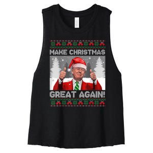 Make Christmas Great Again Funny Trump Pajamas Ugly Sweater Women's Racerback Cropped Tank