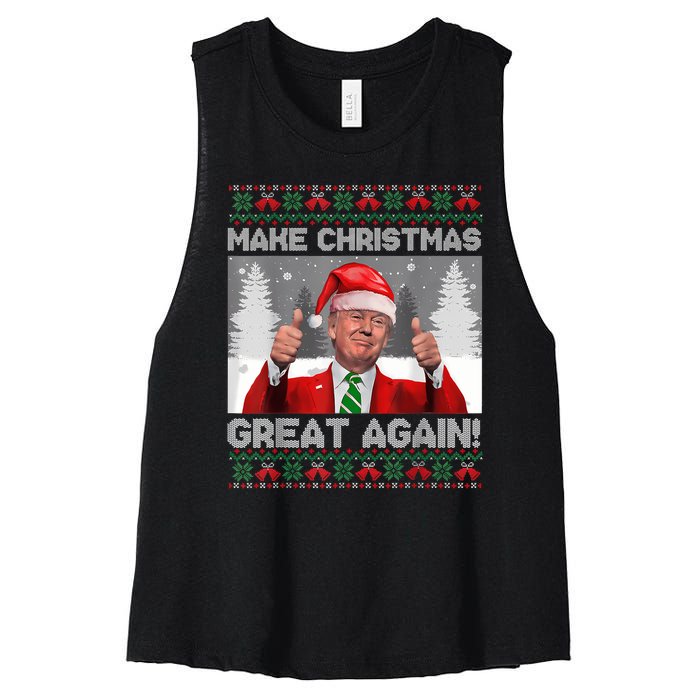 Make Christmas Great Again Funny Trump Pajamas Ugly Sweater Women's Racerback Cropped Tank