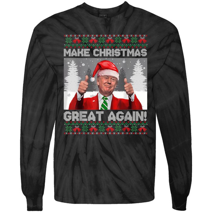 Make Christmas Great Again Funny Trump Pajamas Ugly Sweater Tie-Dye Long Sleeve Shirt