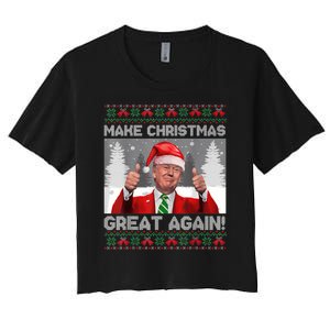 Make Christmas Great Again Funny Trump Pajamas Ugly Sweater Women's Crop Top Tee